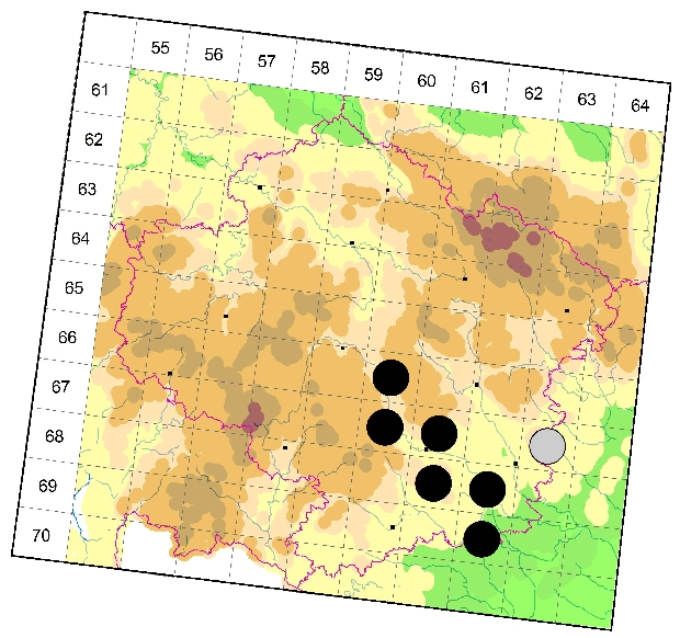 Mapa výskytu - kozlíček - Acanthocinus griseus
