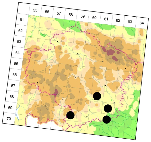 Mapa výskytu - střevlíček - Acupalpus maculatus