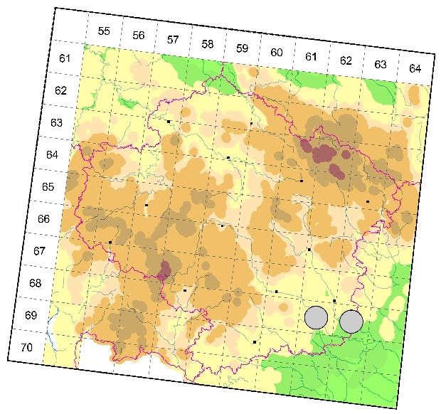 Mapa výskytu - kozlíček - Aegomorphus clavipes