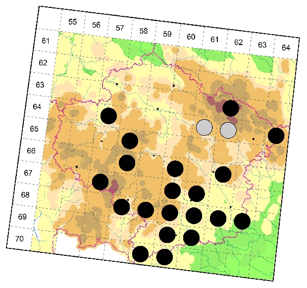Mapa výskytu - kozlíček - Agapanthia villosoviridescens