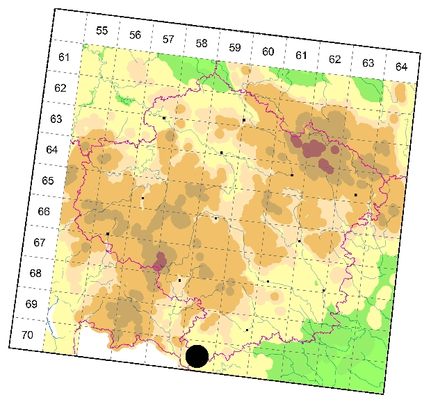 Mapa výskytu - kozlíček - Agapanthia violacea