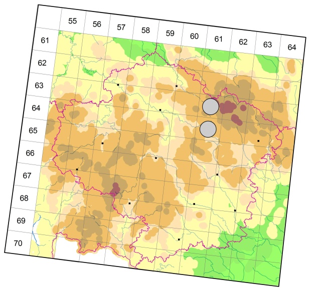Mapa výskytu - střevlíček - Agonum ericeti