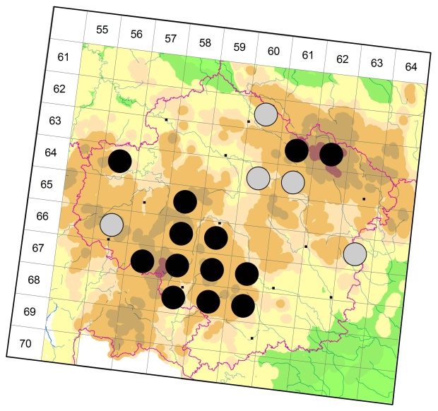 Mapa výskytu - střevlíček - Agonum gracile