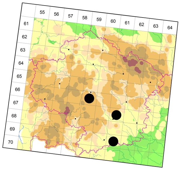Mapa výskytu - střevlíček - Agonum lugens