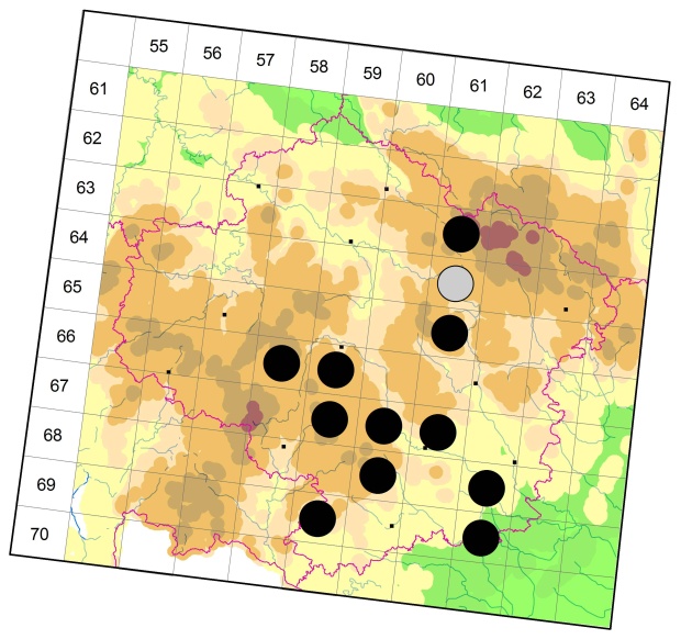 Mapa výskytu - střevlíček - Agonum marginatum