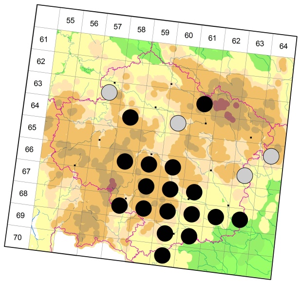 Mapa výskytu - střevlíček - Agonum micans