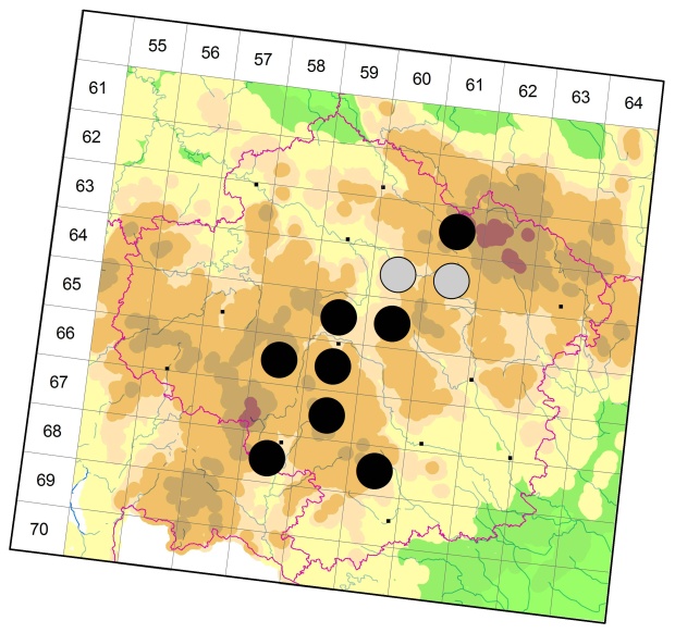 Mapa výskytu - střevlíček - Agonum piceum