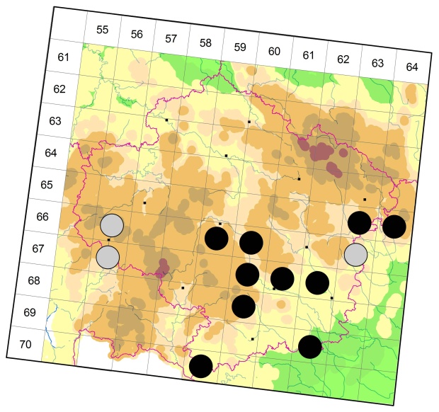 Mapa výskytu - střevlíček - Amara curta