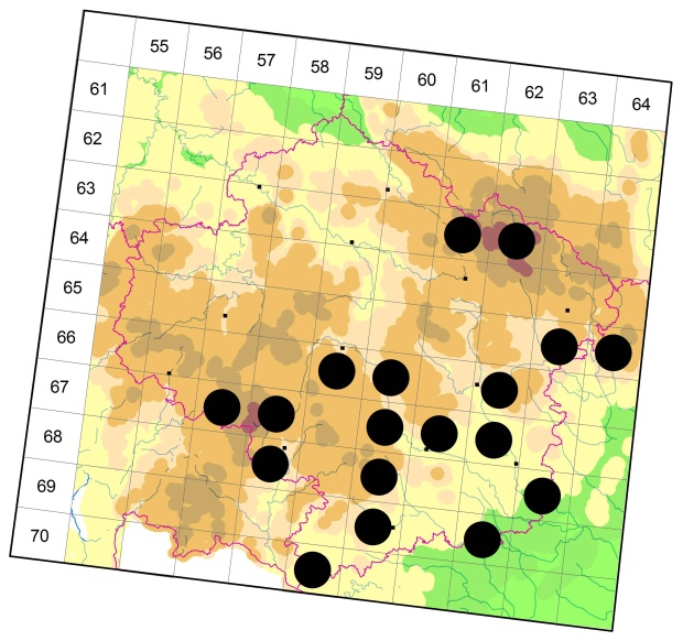 Mapa výskytu - střevlíček - Amara equestris