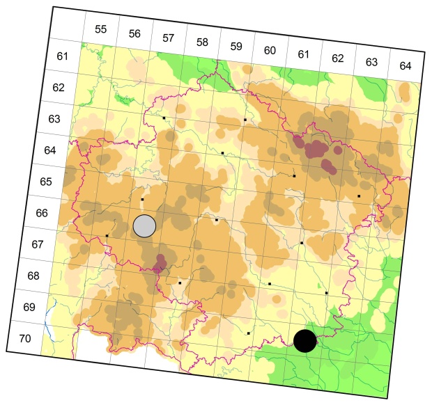 Mapa výskytu - střevlíček - Amara ingenua