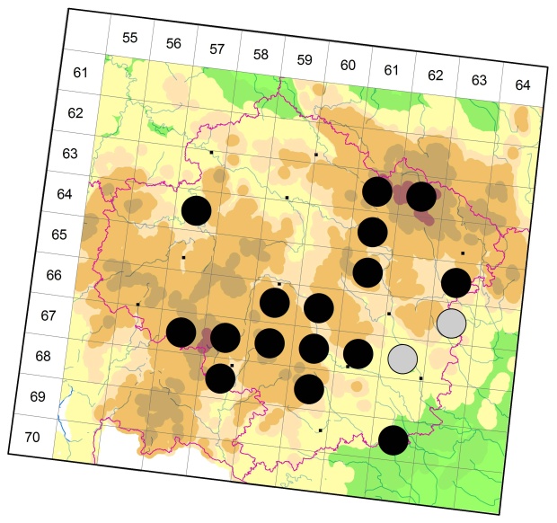 Mapa výskytu - střevlíček - Amara lunicollis