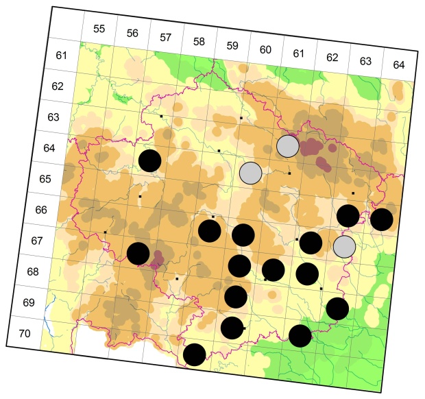Mapa výskytu - střevlíček - Amara tibialis
