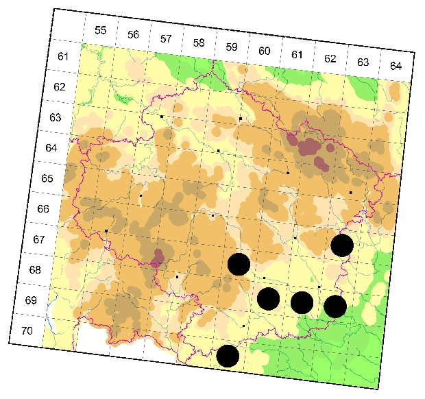 Mapa výskytu - kozlíček - Anaesthetis testacea