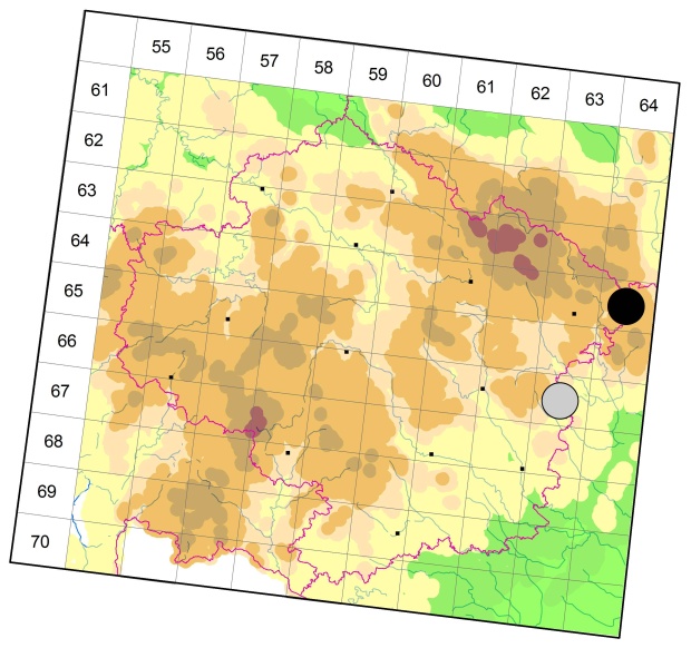 Mapa výskytu - střevlíček - Anisodactylus nemorivagus