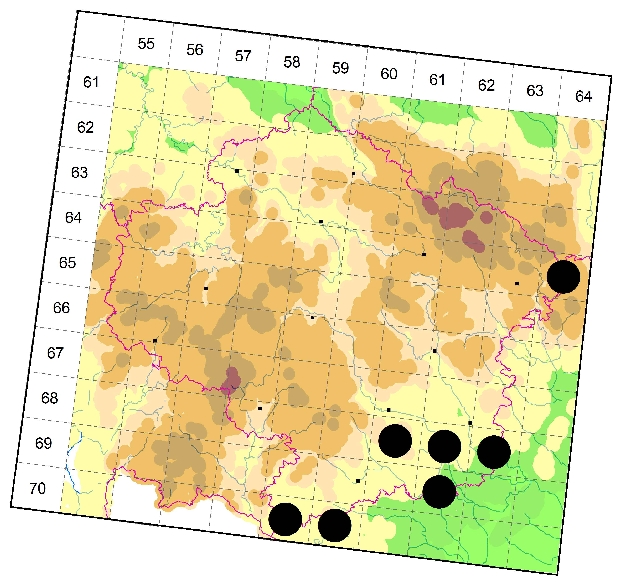 Mapa výskytu - tesařík - Anoplodera sexguttata