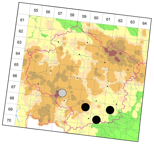 Mapa výskytu - střevlíček - Anthracus consputus