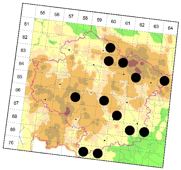 Mapa výskytu - tesařík hnědý - Arhopalus rusticus