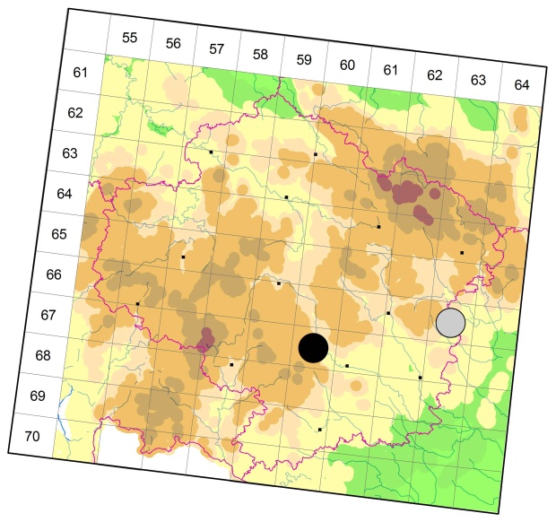 Mapa výskytu - střevlíček - Asaphidion pallipes