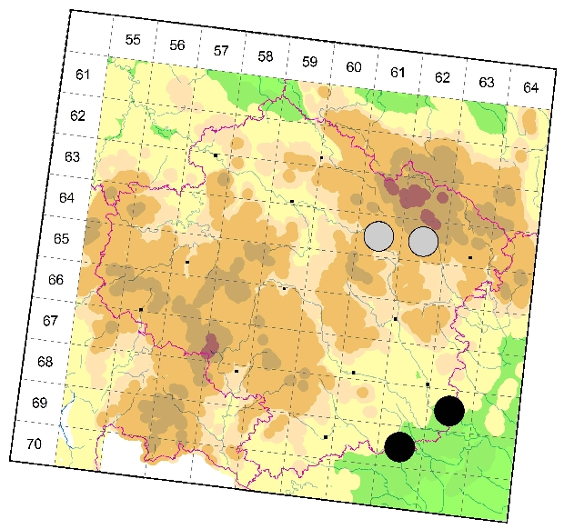Mapa výskytu - tesařík - Asemum striatum