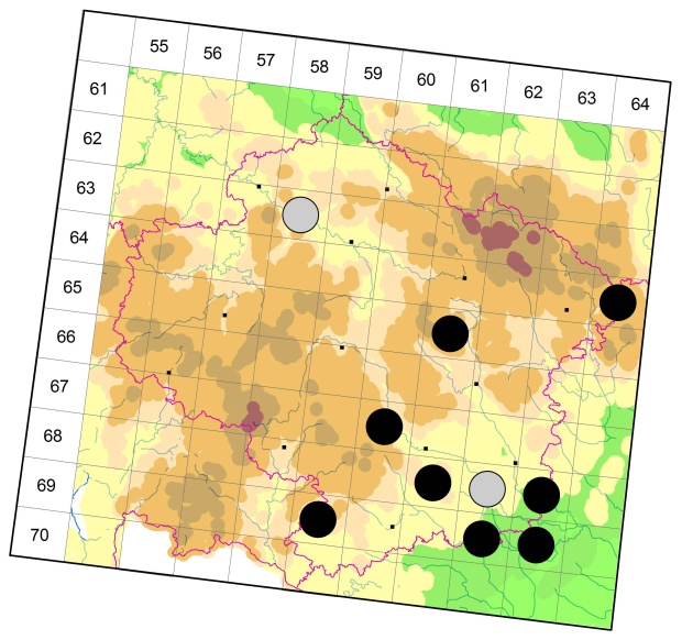 Mapa výskytu - střevlíček - Badister lacertosus