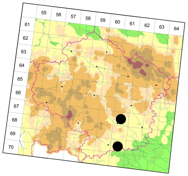 Mapa výskytu - střevlíček - Badister meridionalis