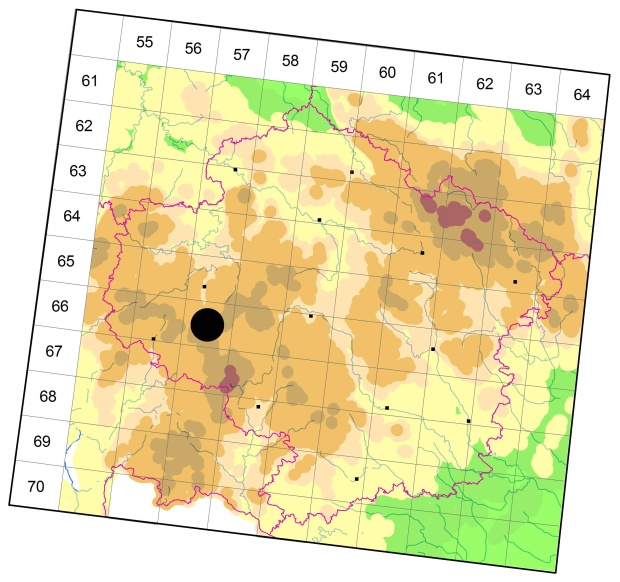 Mapa výskytu - střevlíček - Badister peltatus