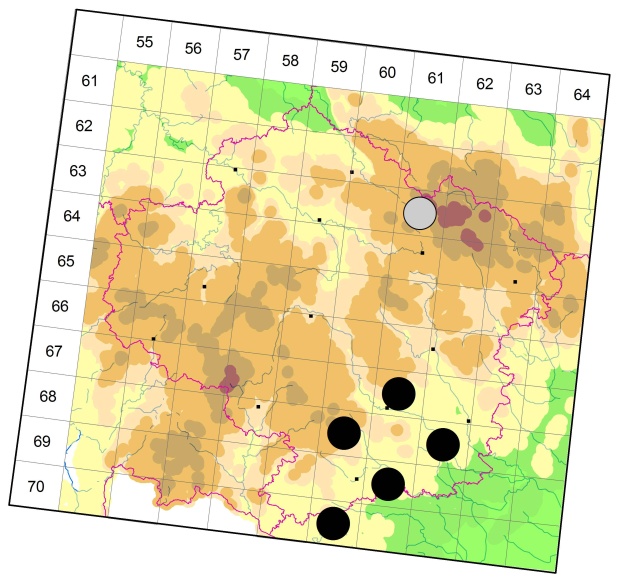Mapa výskytu - střevlíček - Bembidion assimile
