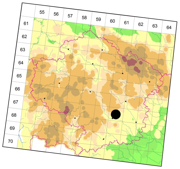 Mapa výskytu - střevlíček - Bembidion azurescens