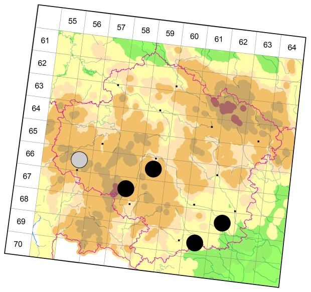 Mapa výskytu - střevlíček - Bembidion doris