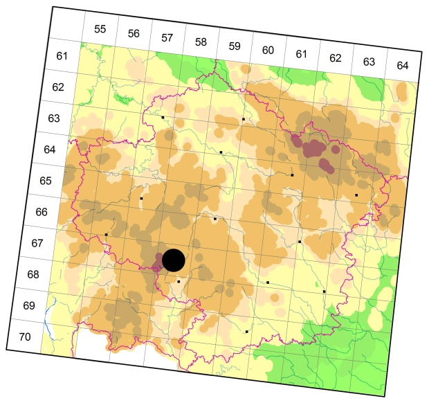 Mapa výskytu - střevlíček - Bembidion humerale