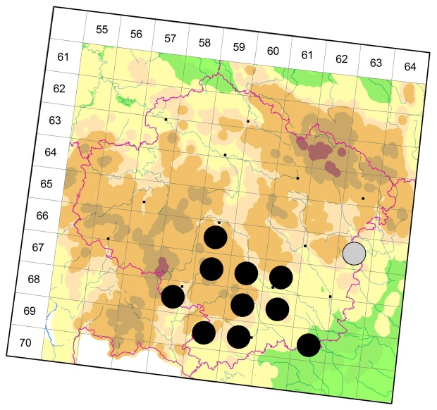 Mapa výskytu - střevlíček - Bembidion illigeri