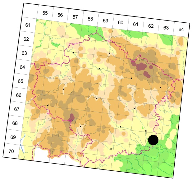 Mapa výskytu - střevlíček - Bembidion laticolle