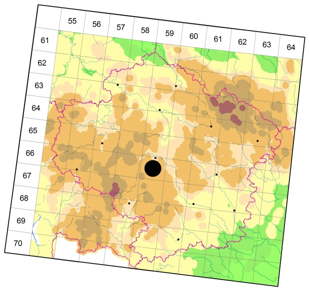 Mapa výskytu - střevlíček - Bembidion monticola