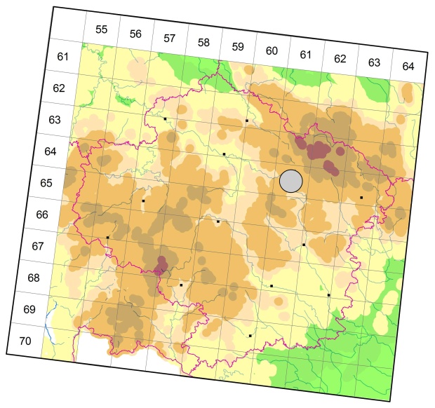 Mapa výskytu - střevlíček - Bembidion prasinum
