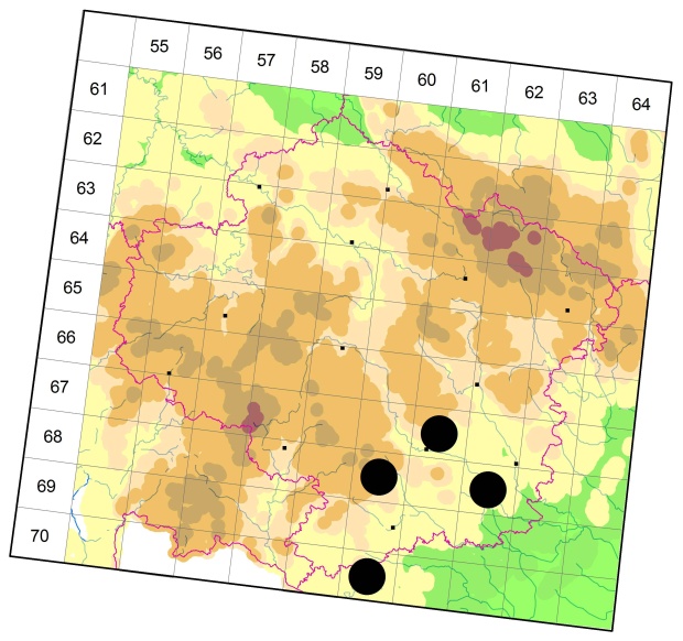 Mapa výskytu - střevlíček - Bembidion tenellum