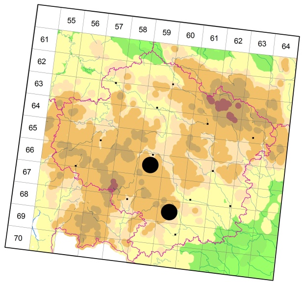 Mapa výskytu - střevlíček - Bradycellus verbasci