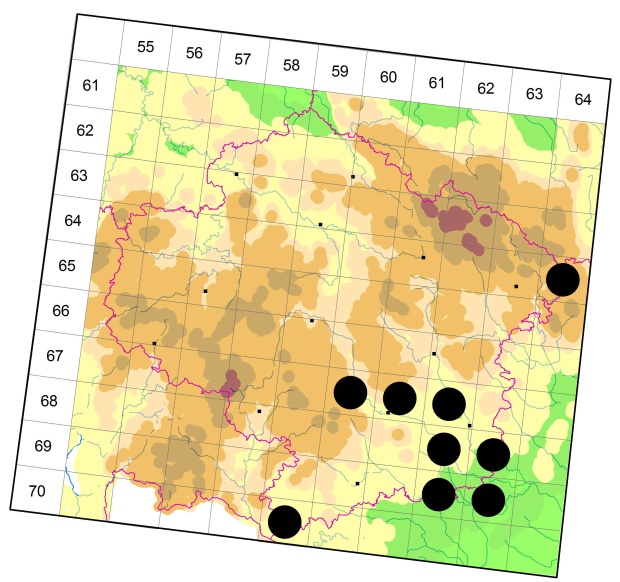 Mapa výskytu - střevlíček - Calathus ambiguus