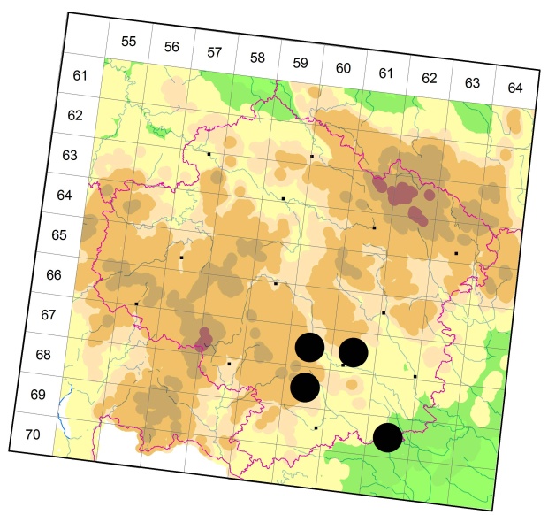 Mapa výskytu - střevlíček - Calathus cinctus
