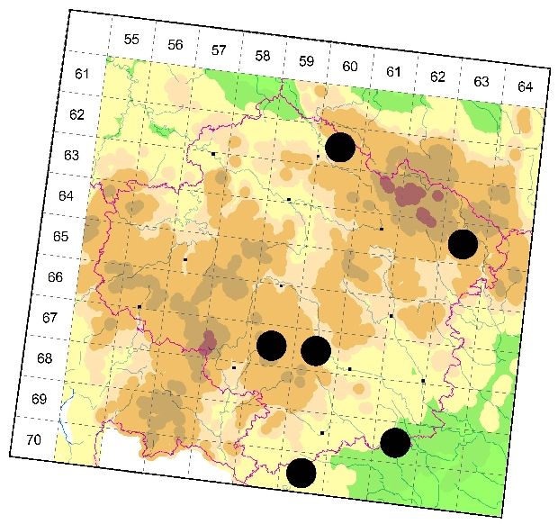 Mapa výskytu - tesařík - Callidium aeneum