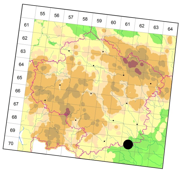 Mapa výskytu - střevlíček - Callistus lunatus