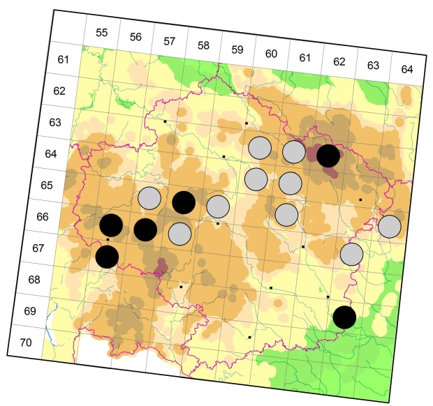 Mapa výskytu - střevlík měděný - Carabus cancellatus