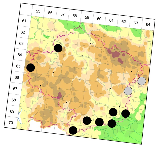 Mapa výskytu - střevlík hajní - Carabus nemoralis