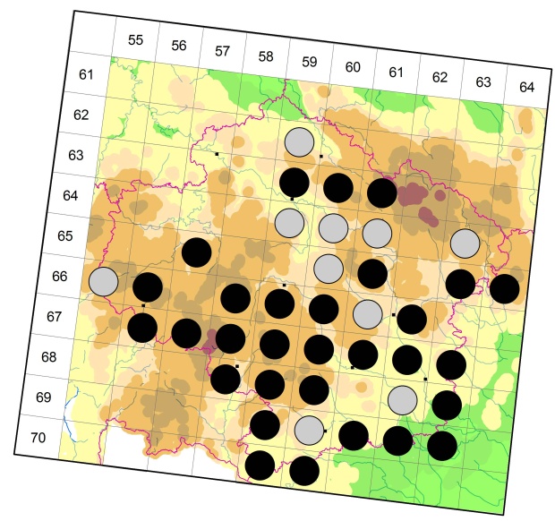 Mapa výskytu - střevlík Scheidlerův - Carabus scheidleri