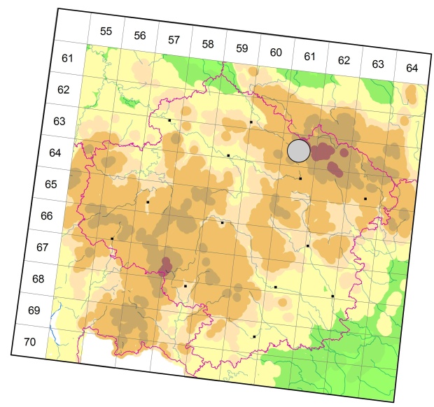 Mapa výskytu - střevlík lesní - Carabus sylvestris