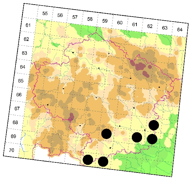 Mapa výskytu - tesařík obrovský - Cerambyx cerdo