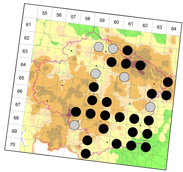Mapa výskytu - svižník polní - Cicindela campestris