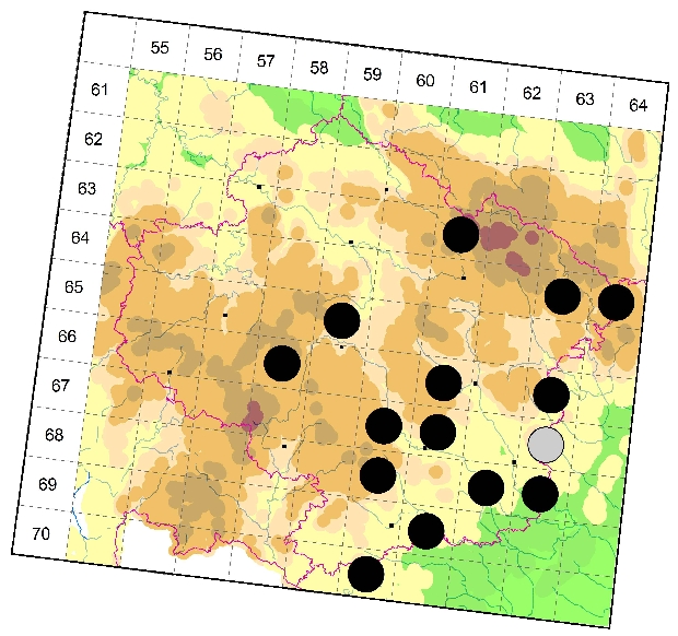 Mapa výskytu - tesařík - Clytus arietis