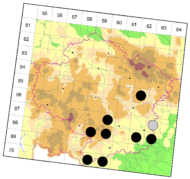 Mapa výskytu - tesařík - Clytus lama