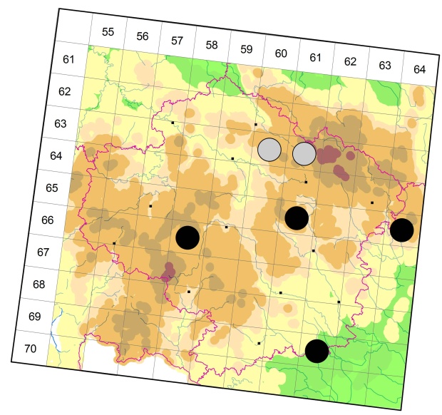 Mapa výskytu - střevlíček - Cychrus attenuatus