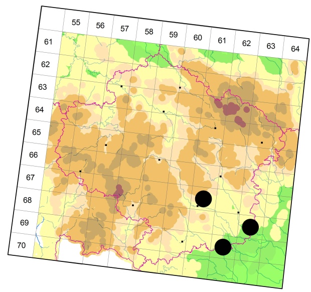 Mapa výskytu - střevlíček - Cymindis angularis